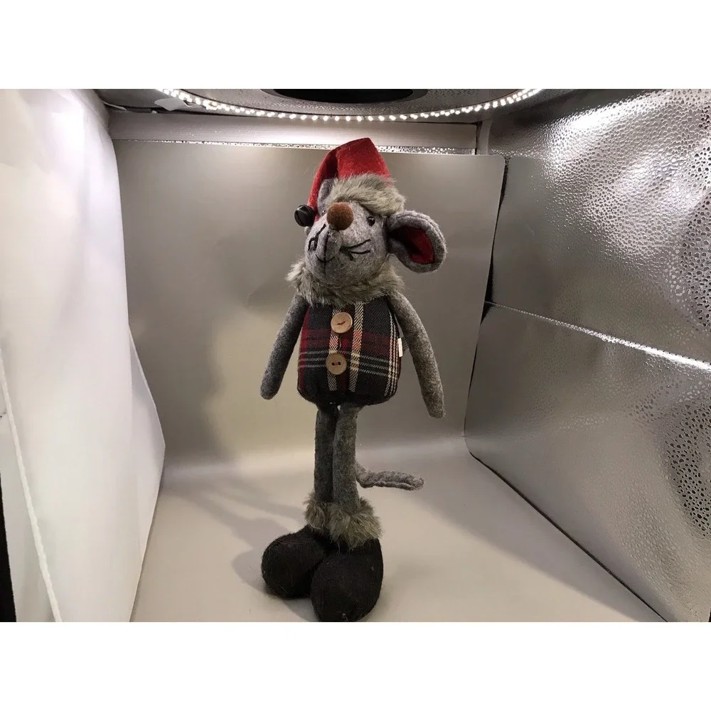 Cute Christmas Mouse ‎ Wearing A Plaid Vest And Santa Hat